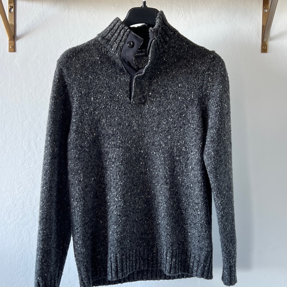 Bonobos Men's Heather Gray Knit Sweater with Button Collar